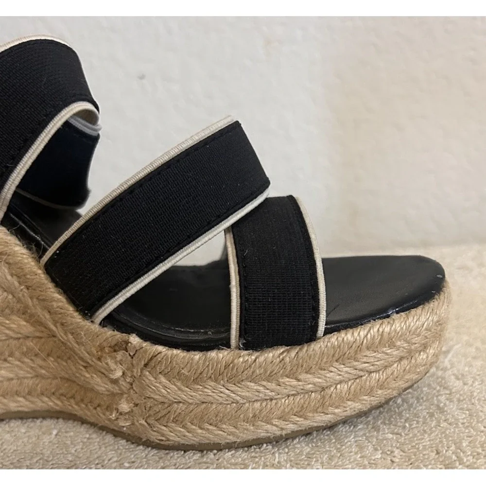 STEVE MADDEN Erryn Wedge Sandals Size 8 Espadrilles Navy Blue and Brown-JKL-1-A
